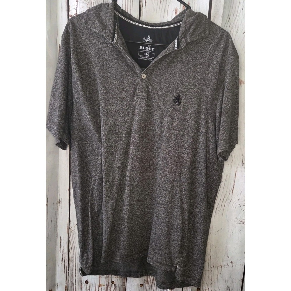 Rugby University Men's Polo Shirt - Size Large L - Black Gray Short Sheeve Sport